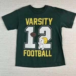 Peanuts Snoopy Varsity Football T-Shirt Kids Medium Green Sports Cartoon School